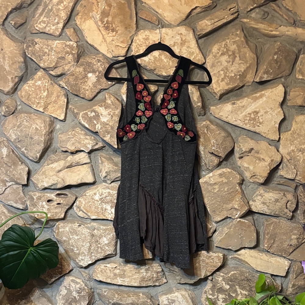 Super cute older plaid and embroidered slip dress